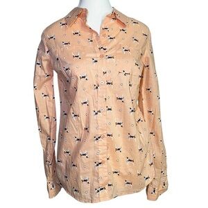 Red Camel Peach Dog Patterned Women’s Long Sleeve Button Down Shirt